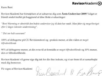 Pris for bedste underviser 2009 hos RevisorAkademi